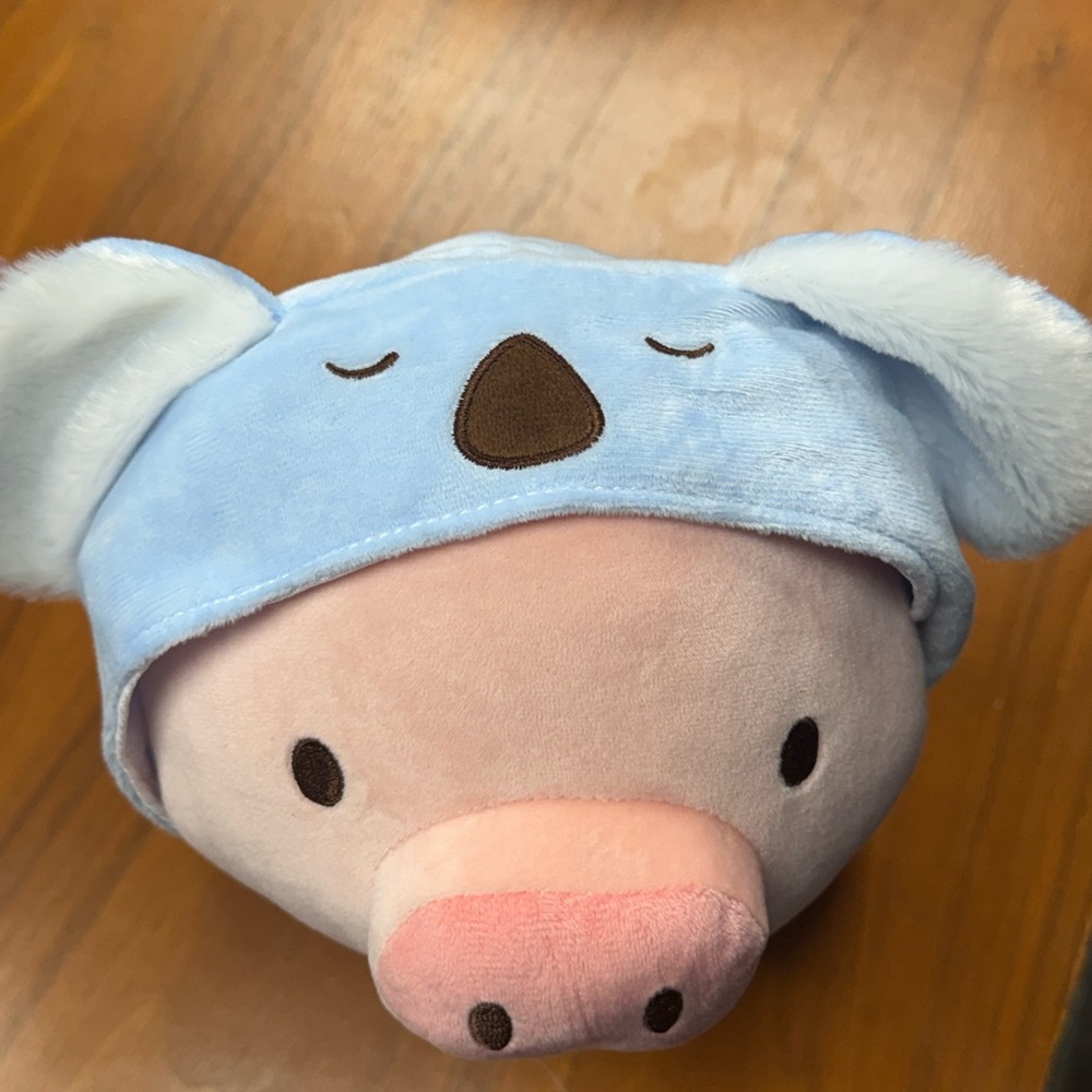 Miniso Life Plush Pig Gigi in Blue Bear Hoodie Pink & Light Blue Stuffed Animal - Picture 2 of 7